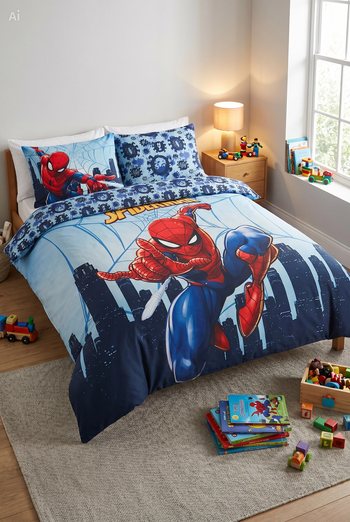 Parure de lit double Spiderman - 1 housse de couette + 2 taies d'oreiller - 100% coton