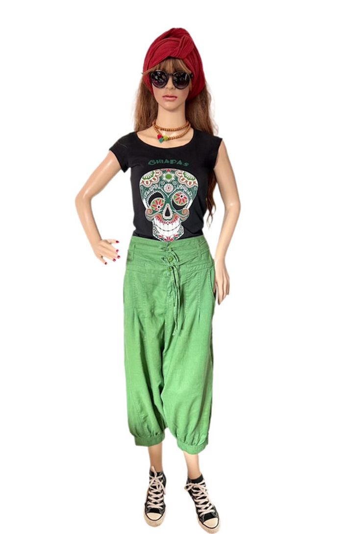 🌿Sarouel lin vert vintage taille 36/38 boho hippie ethnic festival green linen harem pants🌿 - photo numéro 3