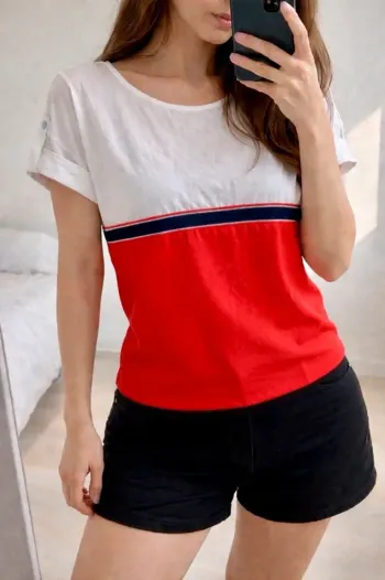 🌸 Haut blouse / T-shirt bicolore tendance Scarlet Roos – style casual chic - Taille 1 / XS