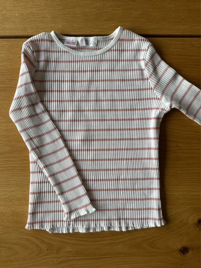 Teeshirt ML côtelé à rayures roses - Taille 4 Ans - photo numéro 2