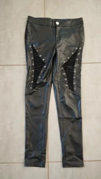 Pantalon legging noir simili cuir femme taille m