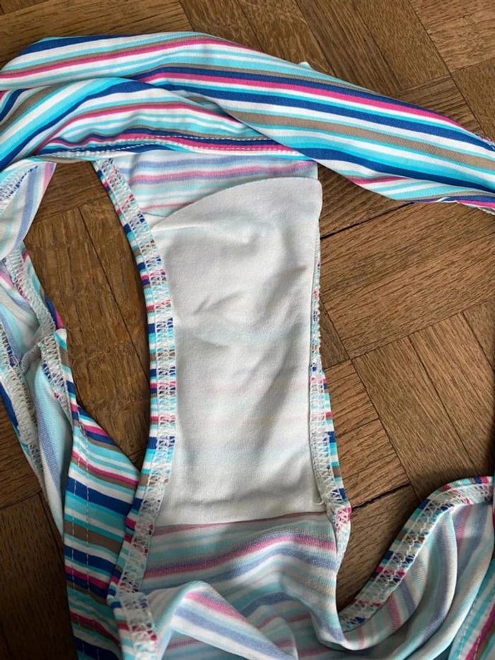 Maillot de bain 2 pièces taille 44 rayé bleu rose et marron - photo numéro 8