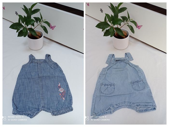 2 barboteuses /combishorts en jean