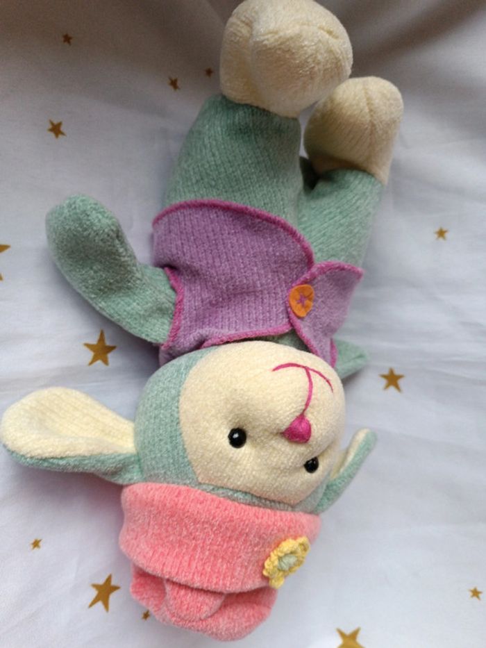 Peluche plush Teddy doudou sample bille bonnet chapeau cap gilet vert green mouton animal sheep - photo numéro 9