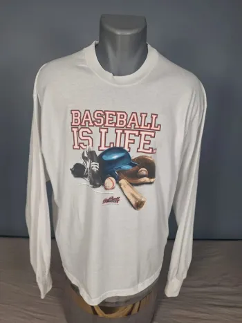 Vintage Baseball Is Life – T-shirt Manches Longues Blanc – Taille XL – Style Années 90 (553)