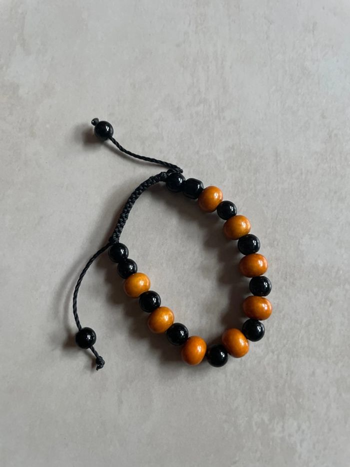 Bracelet perle réglable noir & marron clair