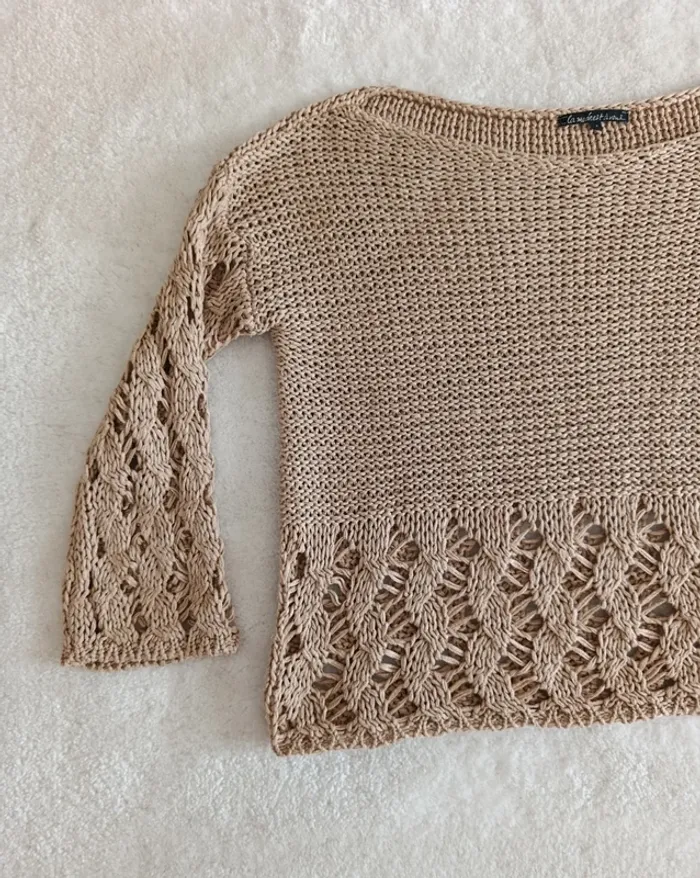 Pull beige naturel La mode est à vous T1 col rond large grandes mailles - photo numéro 5