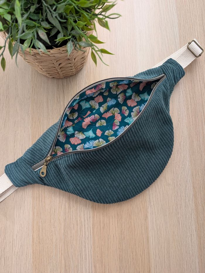 Sac banane femme en velours cotelé vert foncé