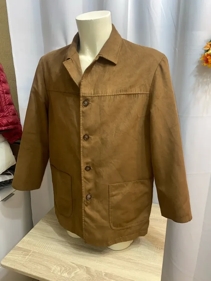 Veste légère / surchemise en peau marron vintage Laurent Cerrer taille XL - n11p - photo numéro 2