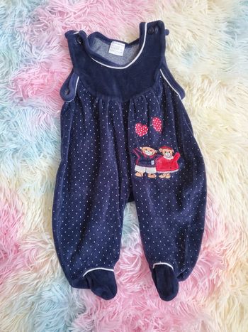 🌴 Pyjama velours polaire bleu marine pois ours bébé fille 1 mois