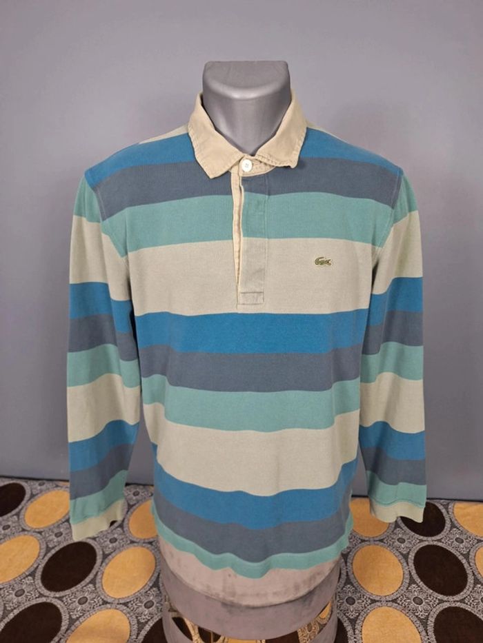 Polo lacoste manche longue multicolore - taille L homme brodé (373) - photo numéro 2