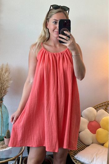 Robe d’été en gaze de coton corail, neuve, taille unique modèle Karma - Grace&Mila