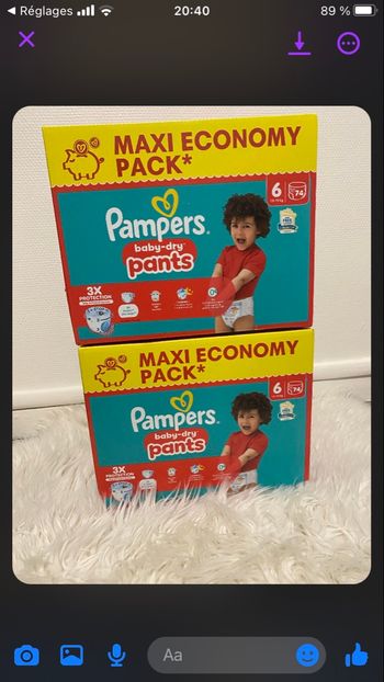 2 carton de couche Pampers taille six