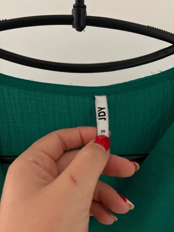 Blouse manche 3/4 vert col V - photo numéro 3