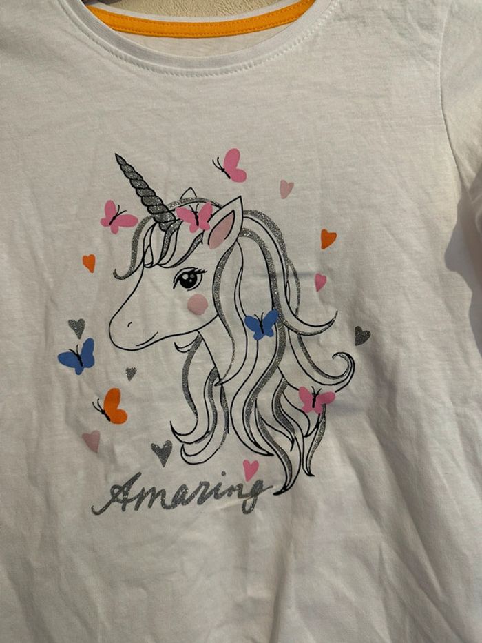 T-shirt blanc en coton manches longues imprimée à licorne fille 7-8 ans - photo numéro 4
