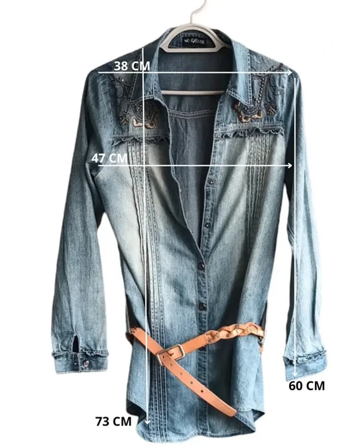 Chemise jean vintage y2k ,No Excuses ,coupe droite et longue ,col en V ouvert 100 % coton - photo numéro 13