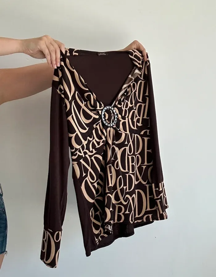 Haut marron vintage y2k années 2000 à motifs taille XL - photo numéro 2