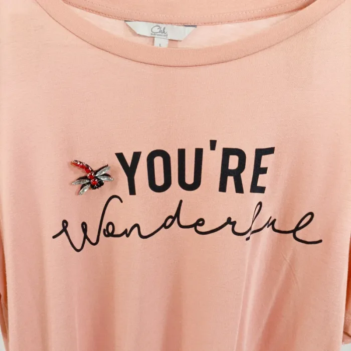 T-shirt rose femme Ckh fluide – imprimé You're wonderful, manches fendues, casual chic taille L A802 - photo numéro 2