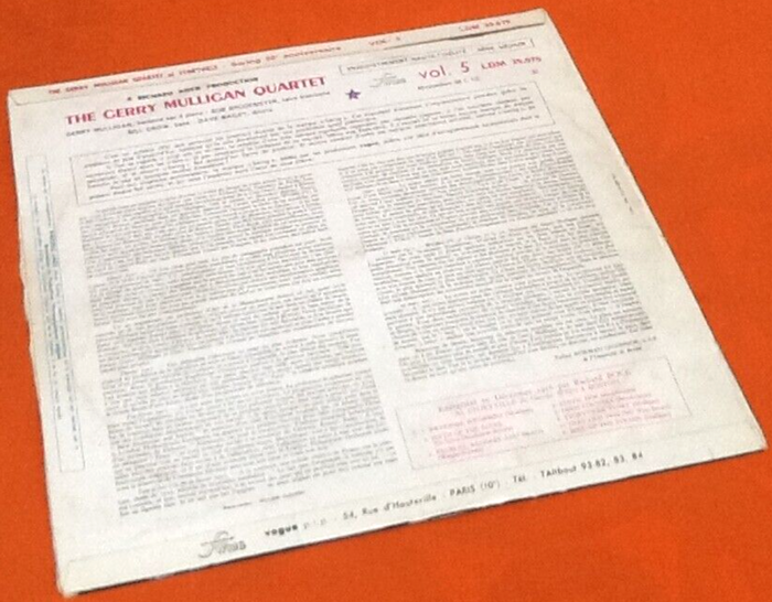 Vinyle 33 tours Gerry Mulligan Quartet Recorded In Boston At Storyville (1957) - photo numéro 2
