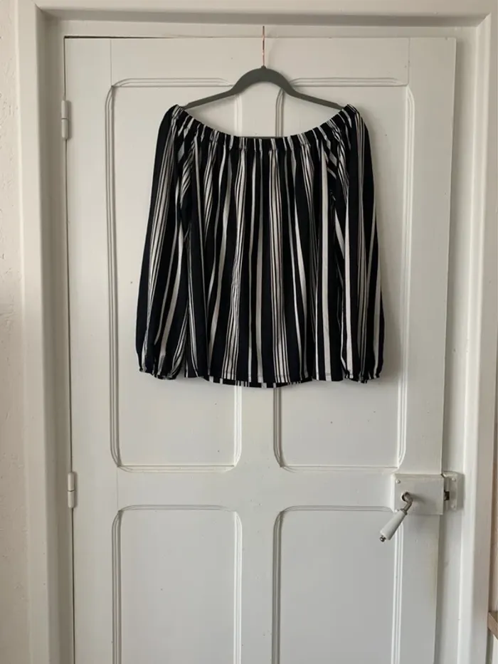Blouse à rayures col Bardot noir/blanc femme - Taille XL New Yorker