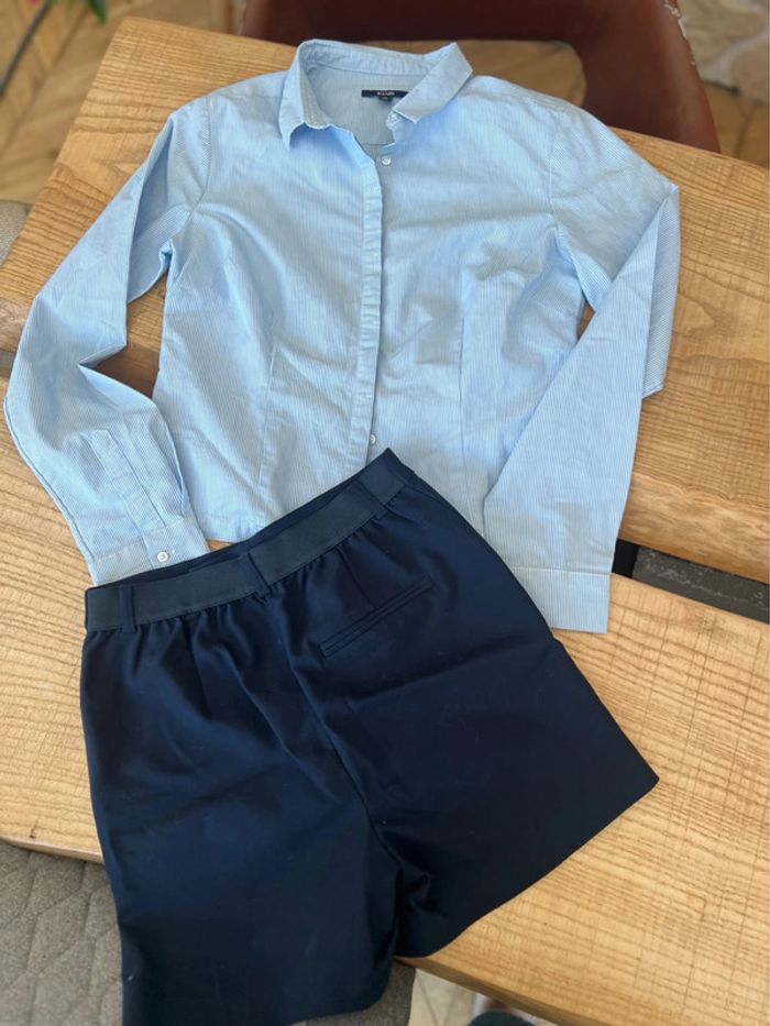 Ensemble 34 36 XS S chemise bleu ciel short bleu marine tailleur kiabi 14 ans ado - photo numéro 2