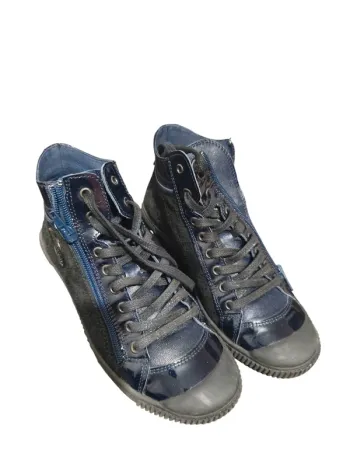 Baskets montantes pataugas en cuir vernis bleu marine - T.36