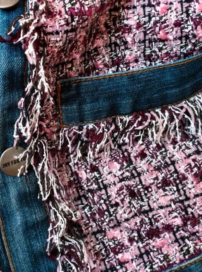 Veste  jean +  tweed violet  -  Jennyfer  Vintage  -  S  = XS  actuel  -  Neuve - photo numéro 8
