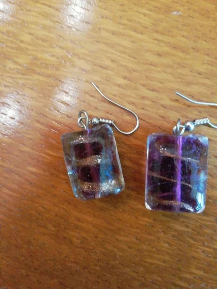 Boucles  d'oreilles tablette  chocolat  pailleté - photo numéro 6