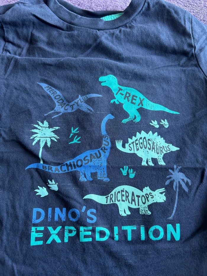 T-shirt manches courtes garcon en coton bleu marine thème dinosaures Sergent major taille 4 ans - photo numéro 2