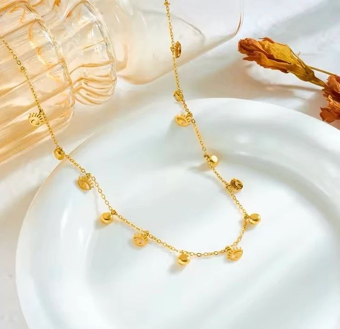 Collier doré en acier inoxydable – pampilles œil & strass (neuf) - photo numéro 4