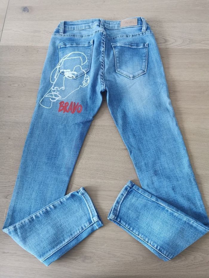 Jean skinny bleu à motif - photo numéro 3