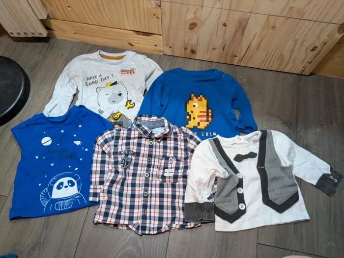 Lot de 5 T-shirts manches longues garçon 3 mois kitchoun gemo mes petits cailloux