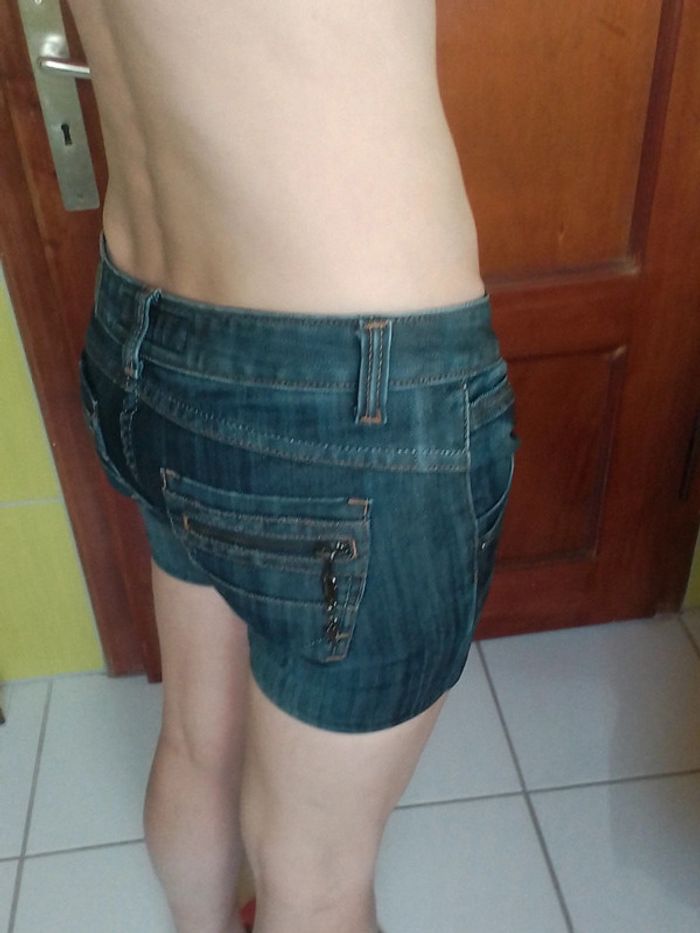 Short en simili jeans femme bleu Cherry - photo numéro 7