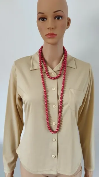 Superbe collier sautoir perles rouge brillante fantaisie femme