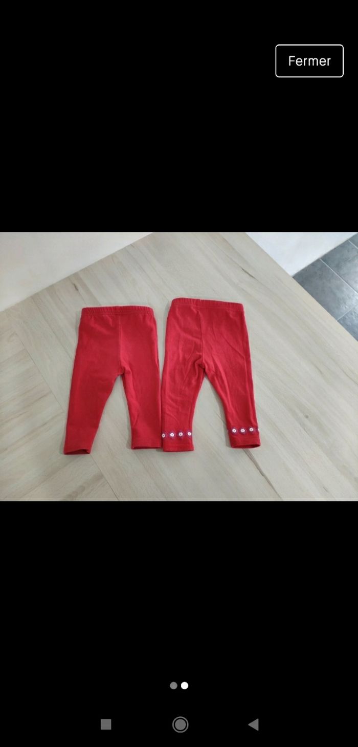 Lot de 2 leggings rouges 6 mois fille - photo numéro 2