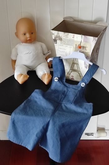 Salopette short garçon 3 ans – coton, fait main