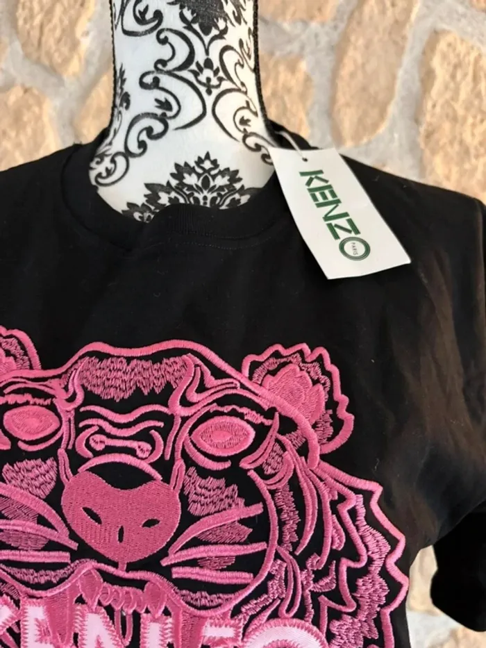 T-shirt Kenzo Paris noir brodé tigre rose – Taille S - photo numéro 3