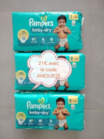 170 couches pampers baby-dry en taille 2