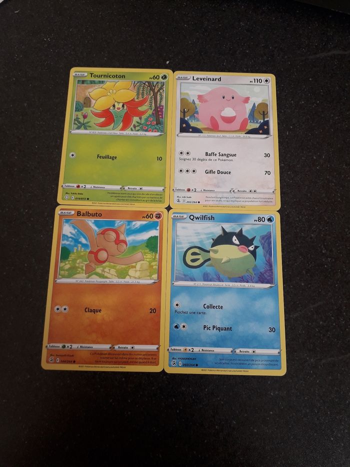 Tournicoton + Leveinard + Balbuto + Qwilfish lot de 4 cartes Pokémon neuves