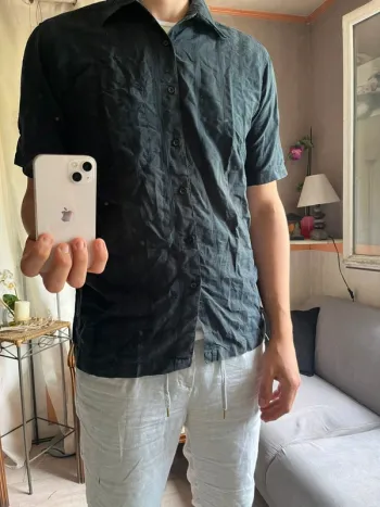 Chemise noire ethnique grunge vintage tie and dye lin