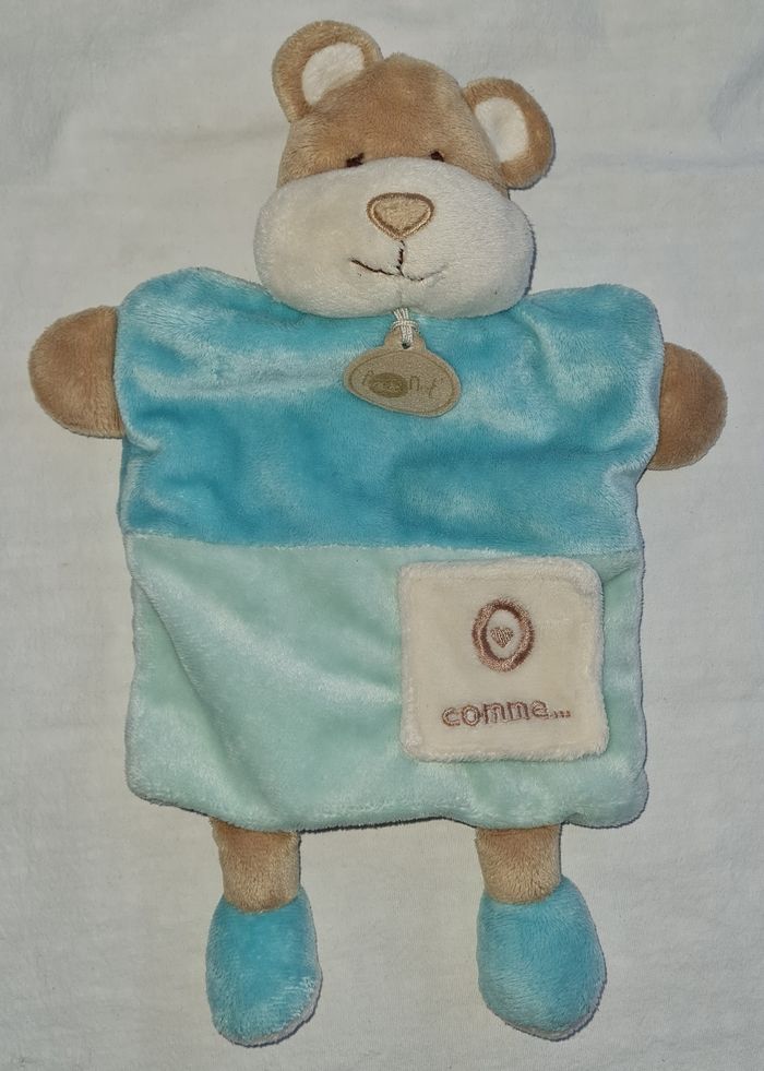Doudou plat marionnette ours bleu - Collection Alphabet - Baby Nat