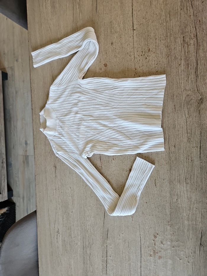 T shirt moulant blanc cotellé à manches longues, Bershka, taille XS/24 - photo numéro 7