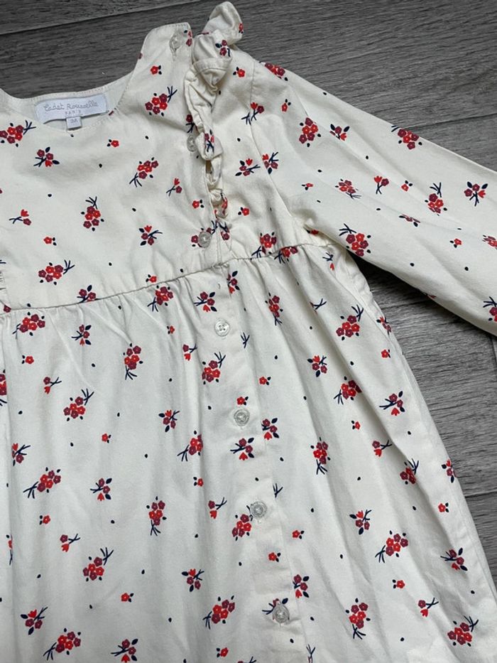 Robe à volants, crème et fleurs rouge Cadet Rousselle 3 ans - photo numéro 3