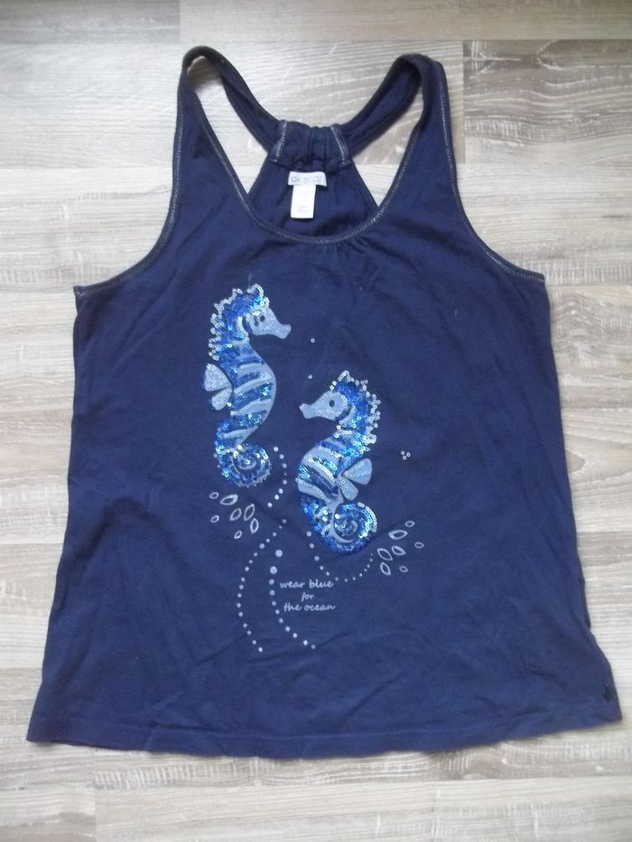 Débardeur bleu marine sequins hippocampes Okaïdi (2) 12 ans/152 cm - photo numéro 1