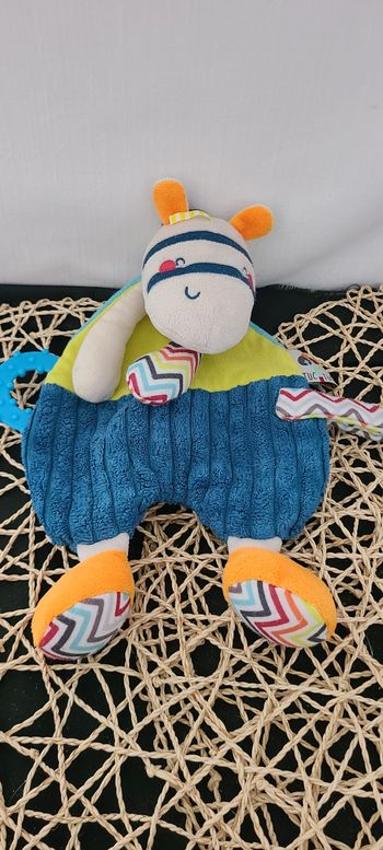 Doudou plat zebre bleu vert orange TUC TUC