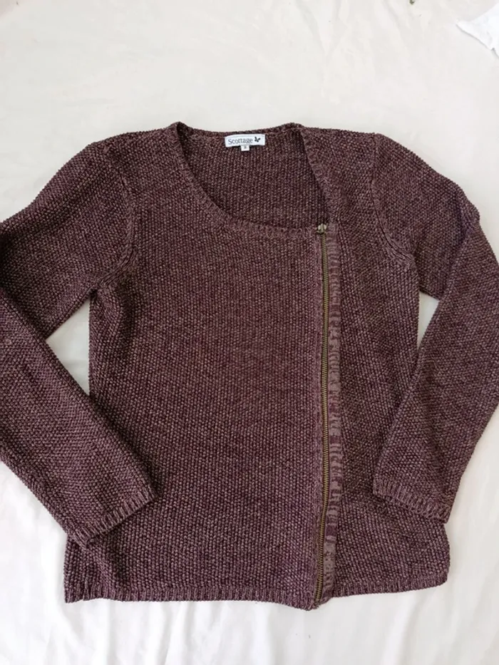 Jolie petite veste en maille métallisée style perfecto prune Scottage taille M - photo numéro 2
