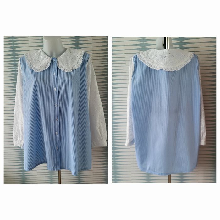 Chemise rayée à col et manches en dentelle neuve avec étiquette TU (44/50) Pépouz' by Loicïa Curve