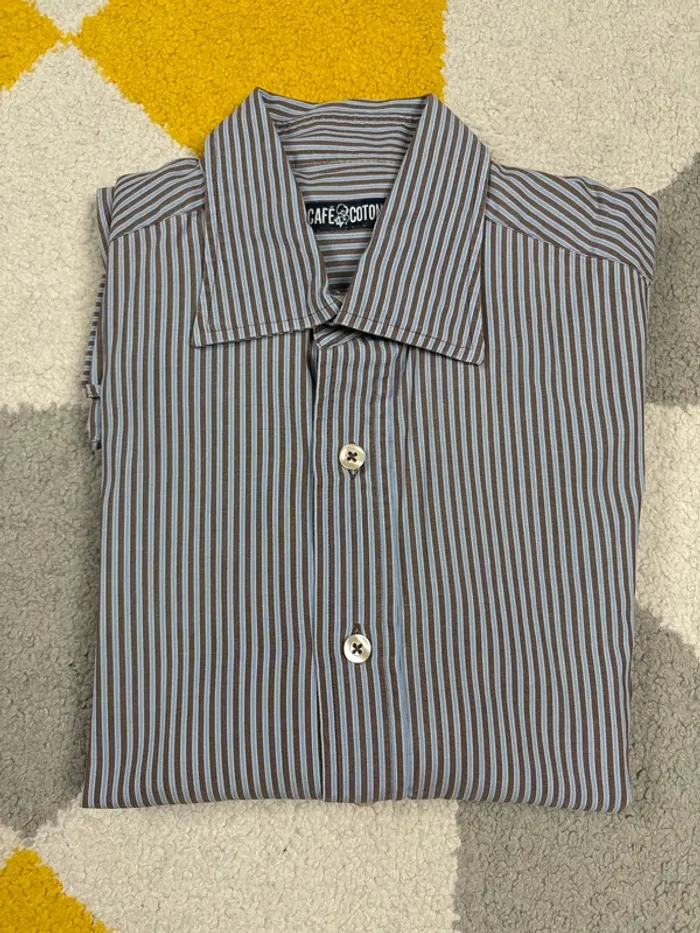 Chemise à rayures Café Coton | Turquoise et marron | Taille M