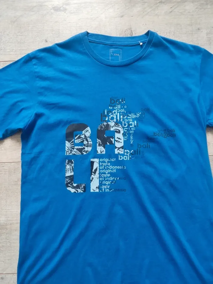 Tee-shirt manches courtes bleu motif imprimé taille L T Zone - photo numéro 3
