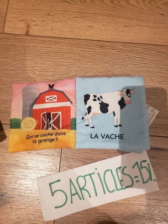 Lot livres tissus d'éveils avec matières bruits, mon premier tout doux et qui se cache à la ferme - photo numéro 3